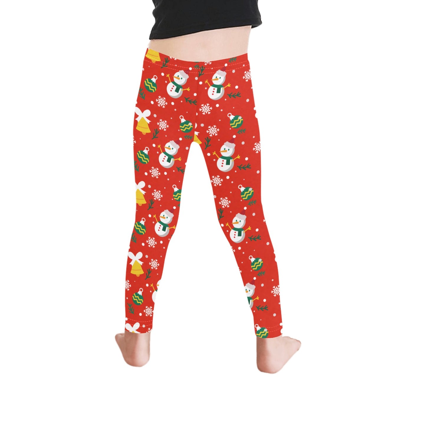 Festive Red Snowman Christmas Leggings for Girls