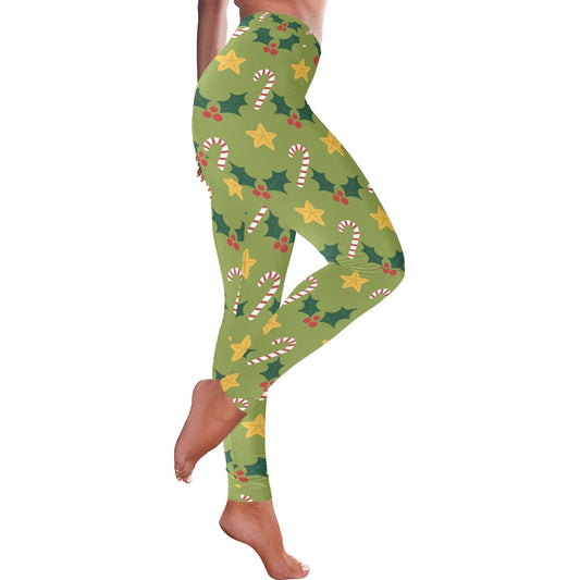 Festive Green Christmas Women's All-Over Low Rise Leggings
