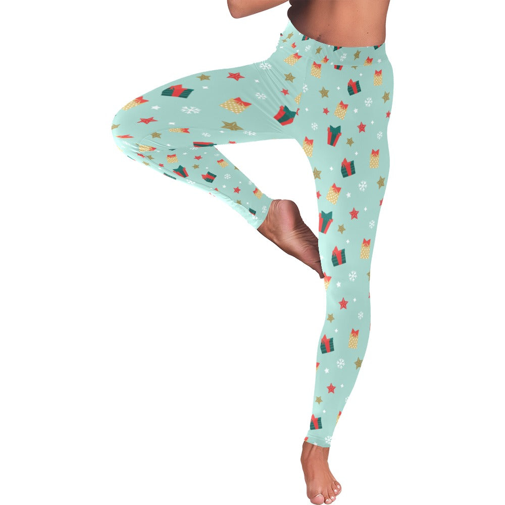 Festive Christmas-Themed All-Over Low Rise Leggings for Women