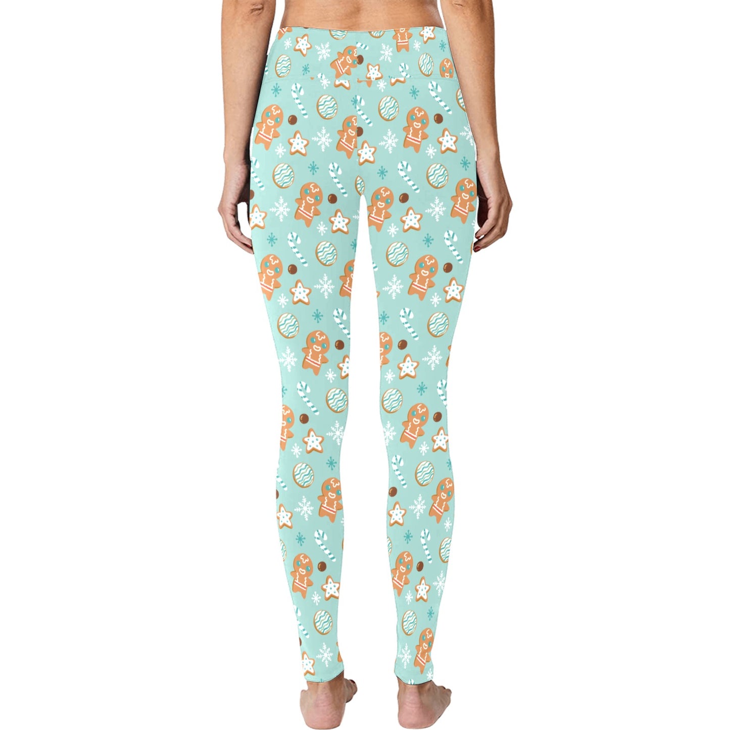 Light Blue Gingerbread Man Christmas Running Women's Workout Leggings