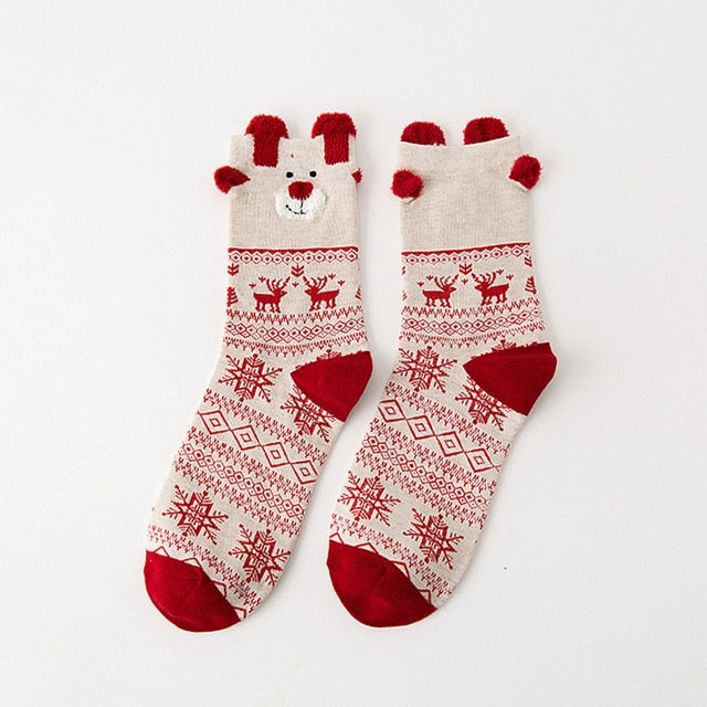 Cute Santa Claus & Deer Christmas Socks for Women