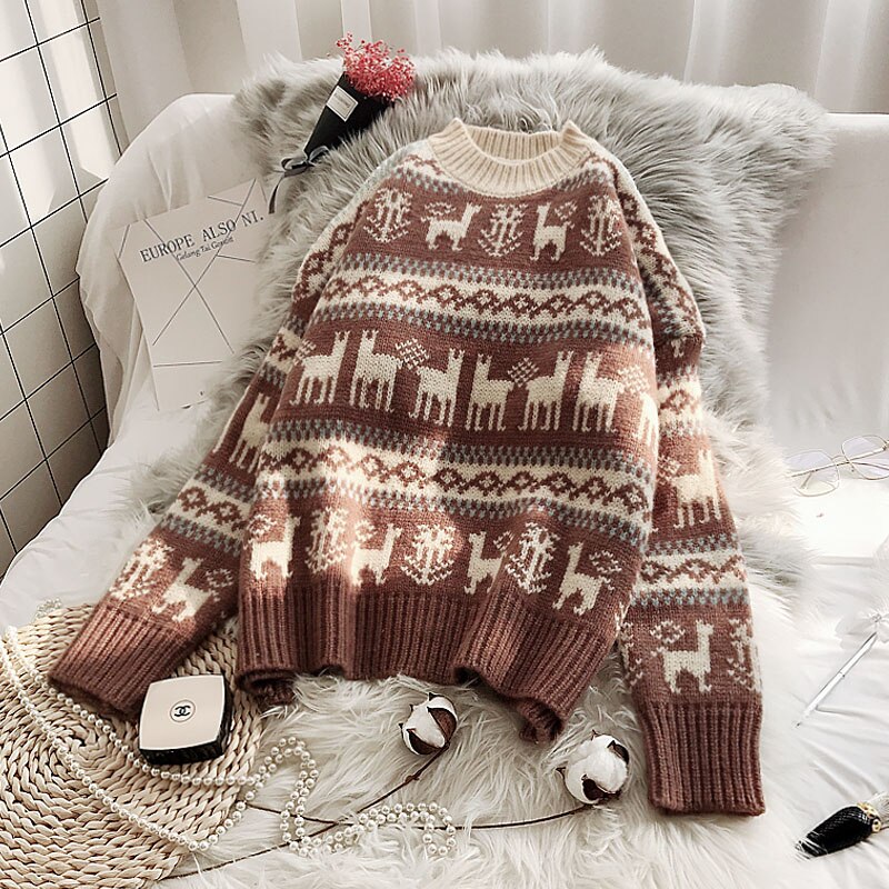 Playful Women's Christmas Sweater - Cozy Harajuku O-Neck Pullover