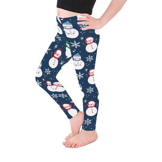 Dark Blue Snowmen Christmas Leggings for Girls