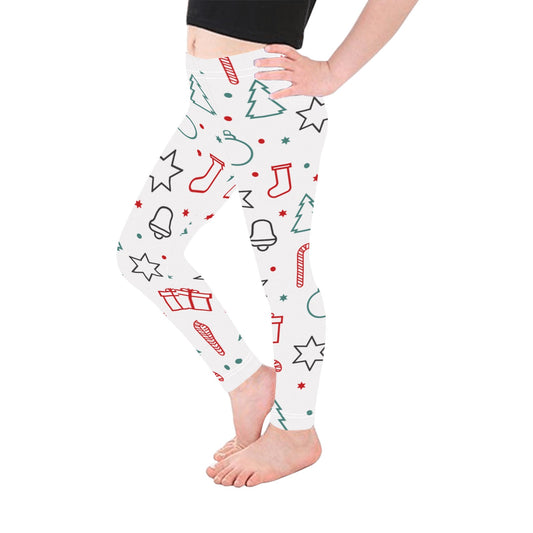 Playful White Silhouette Christmas Leggings for Girls