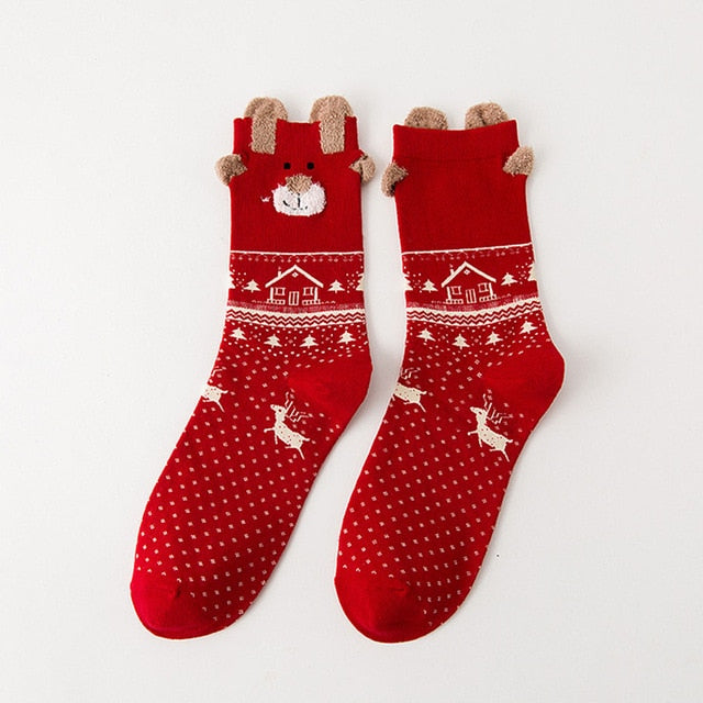 Cute Santa Claus & Deer Christmas Socks for Women