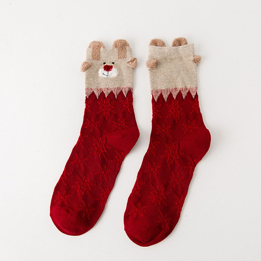 Cute Santa Claus & Deer Christmas Socks for Women