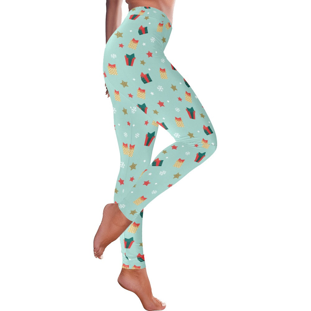 Festive Christmas-Themed All-Over Low Rise Leggings for Women