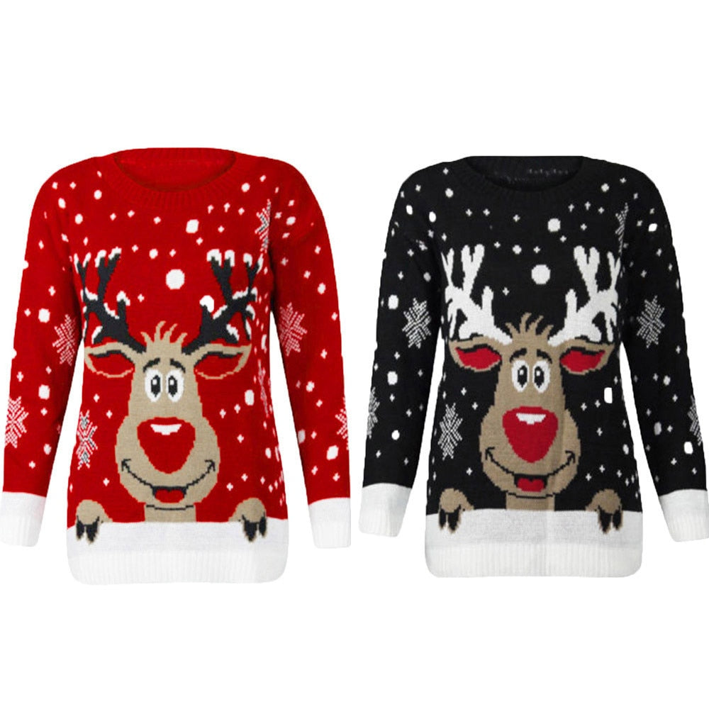 Christmas Reindeer Printed O-Neck Sweater