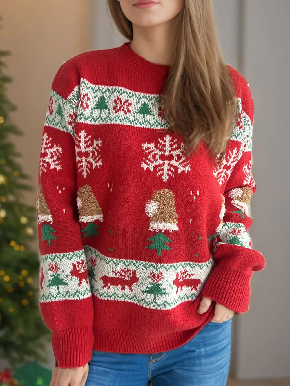 Festive Christmas Element Round Neck Long Sleeve Sweater