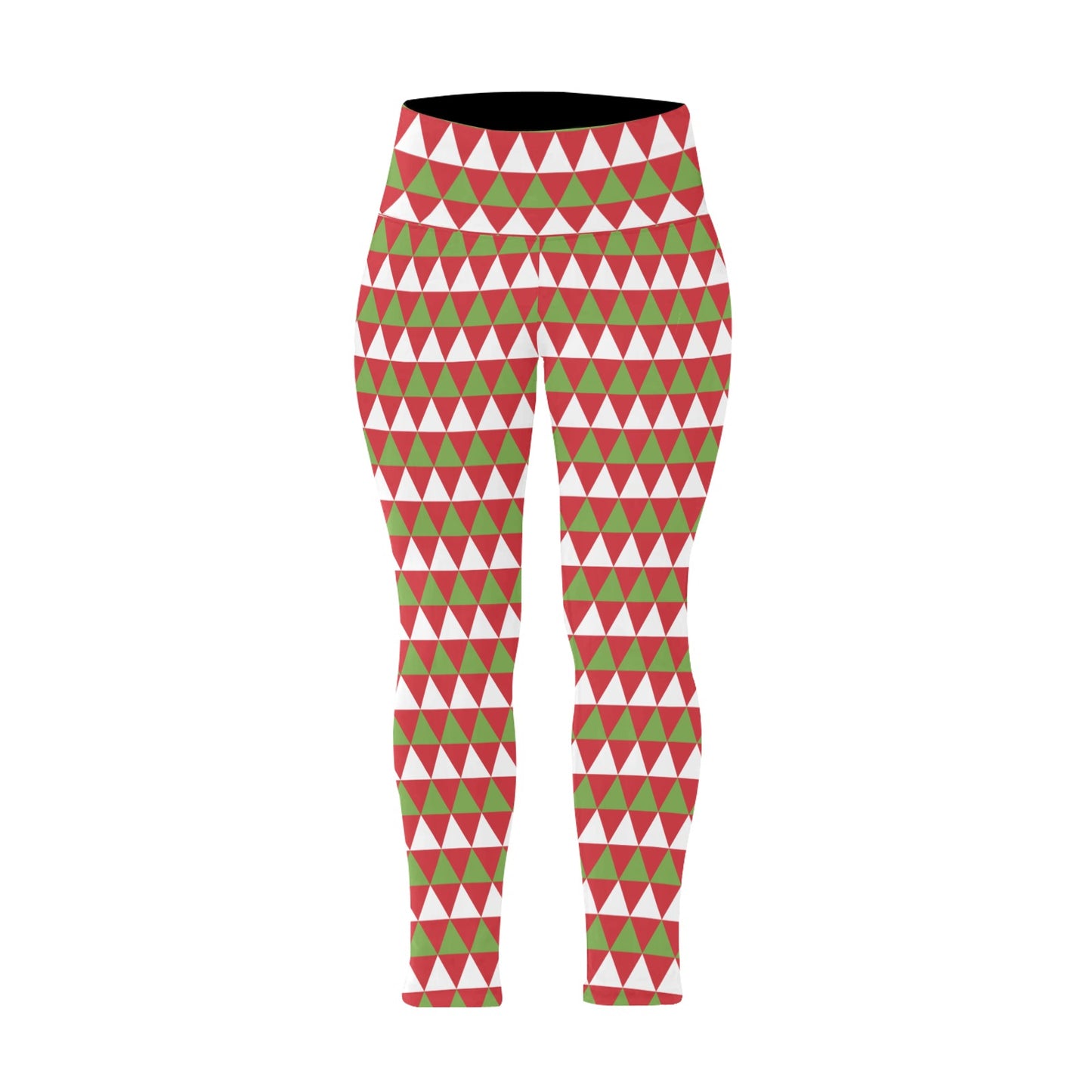 Festive Red Green Triangle Christmas Women's High Waist Leggings