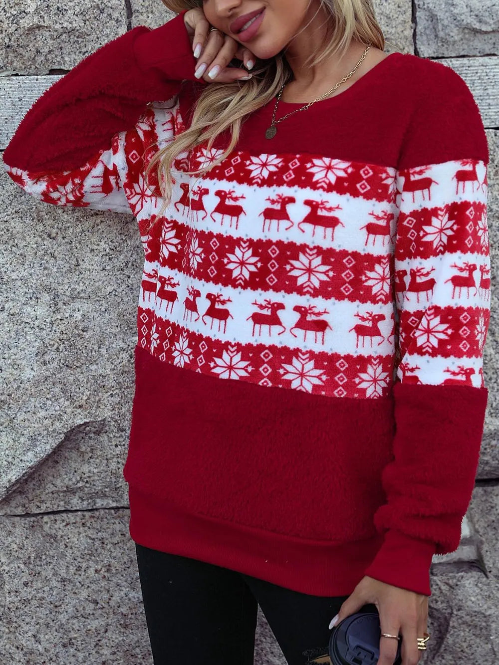 Festive Christmas Element Round Neck Long Sleeve Sweatshirt