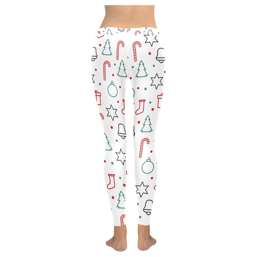 Playful White Christmas Shapes Women's All-Over Low Rise Leggings