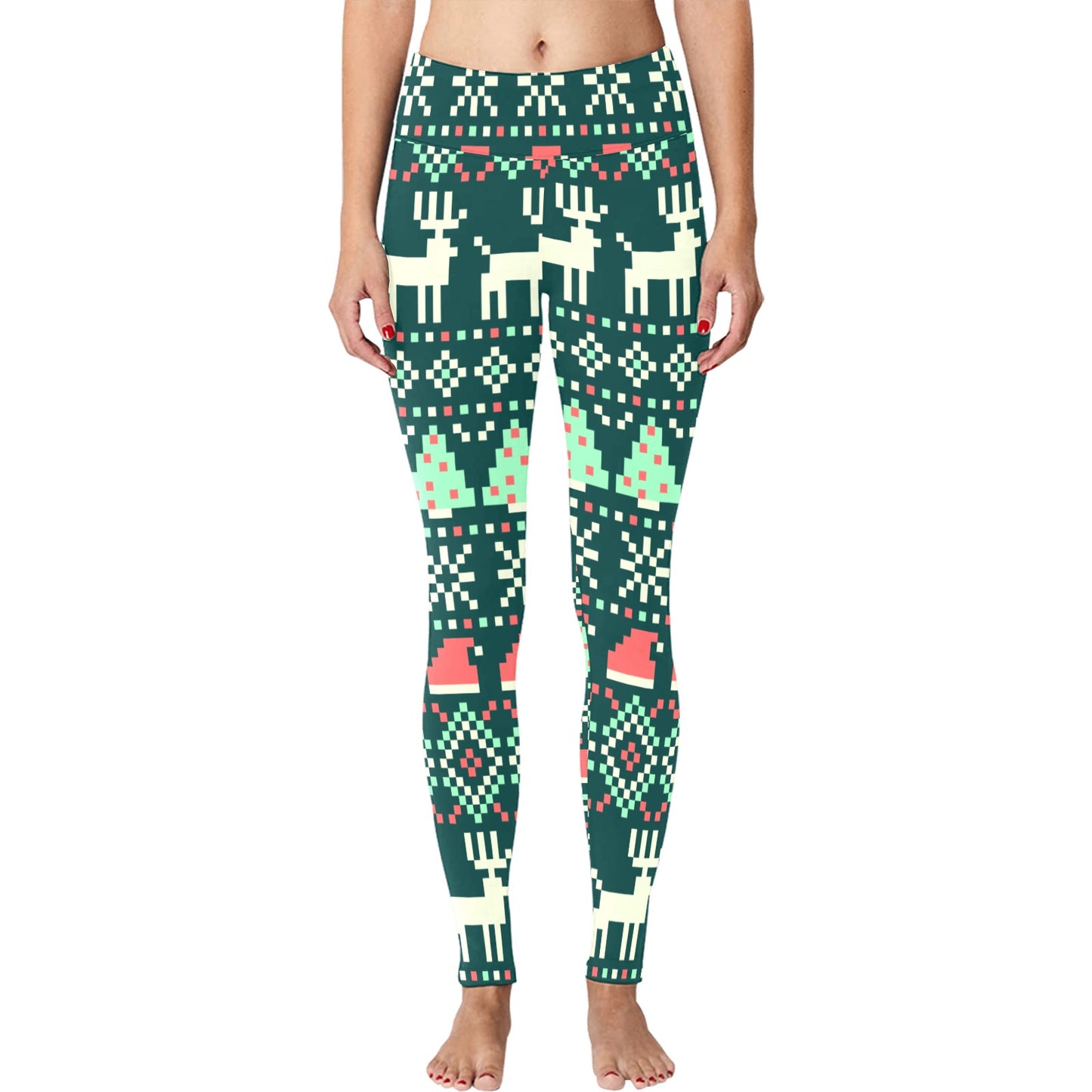 Quilted Pattern Digital Christmas Running Women's Workout Leggings
