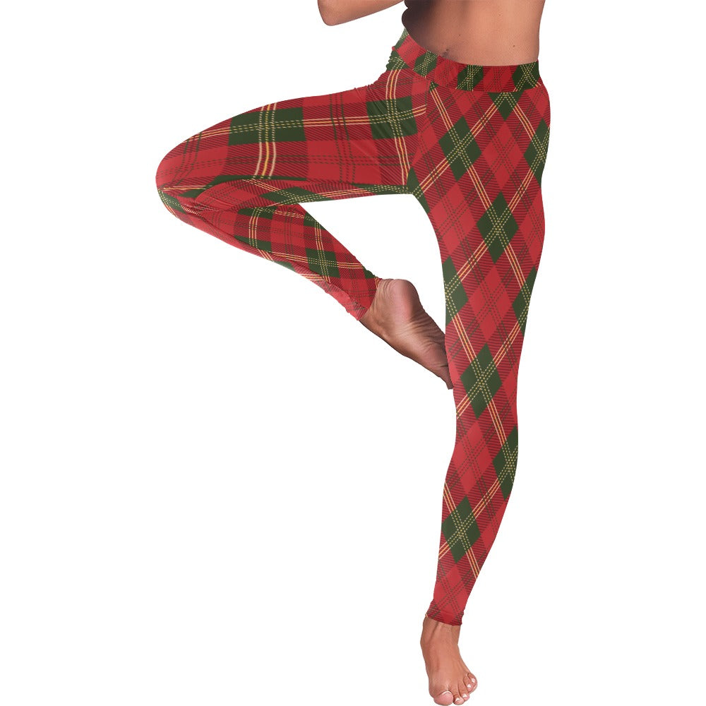 Festive Red and Green Plaid Christmas Leggings for Women