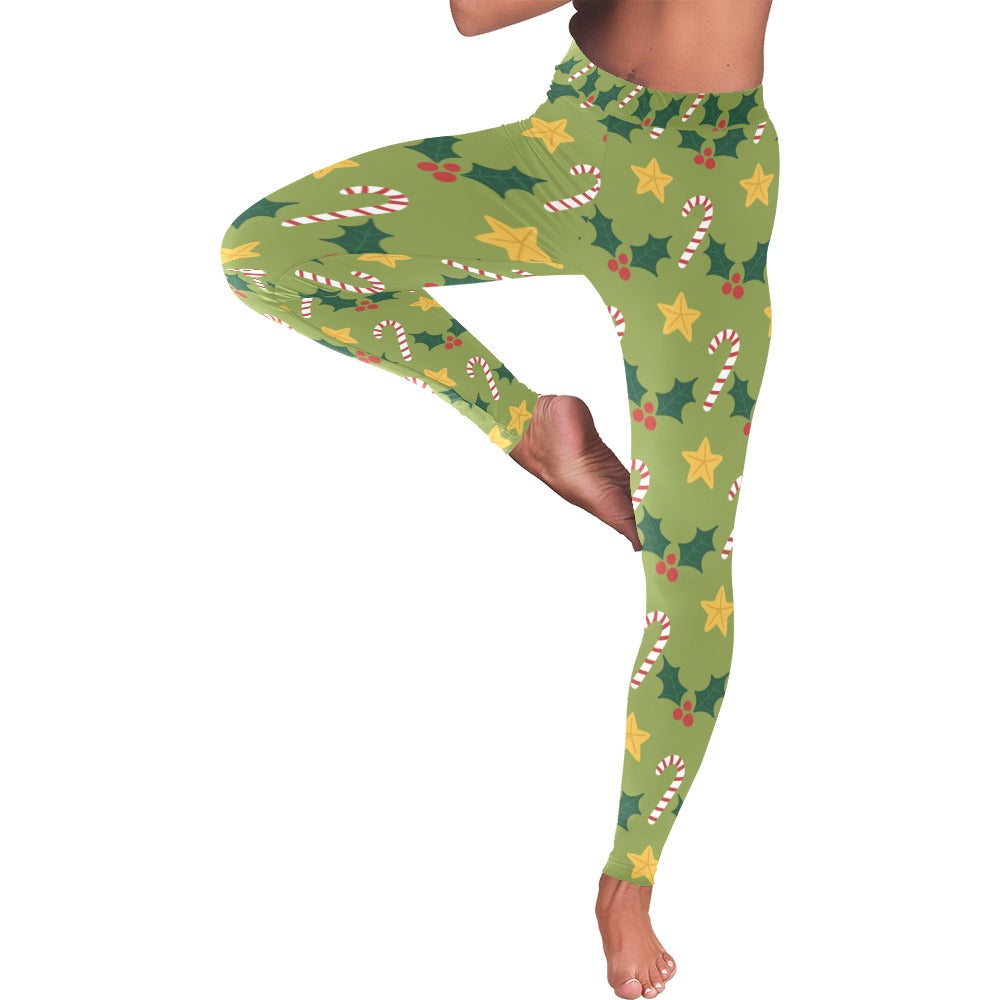 Festive Green Christmas Women's All-Over Low Rise Leggings