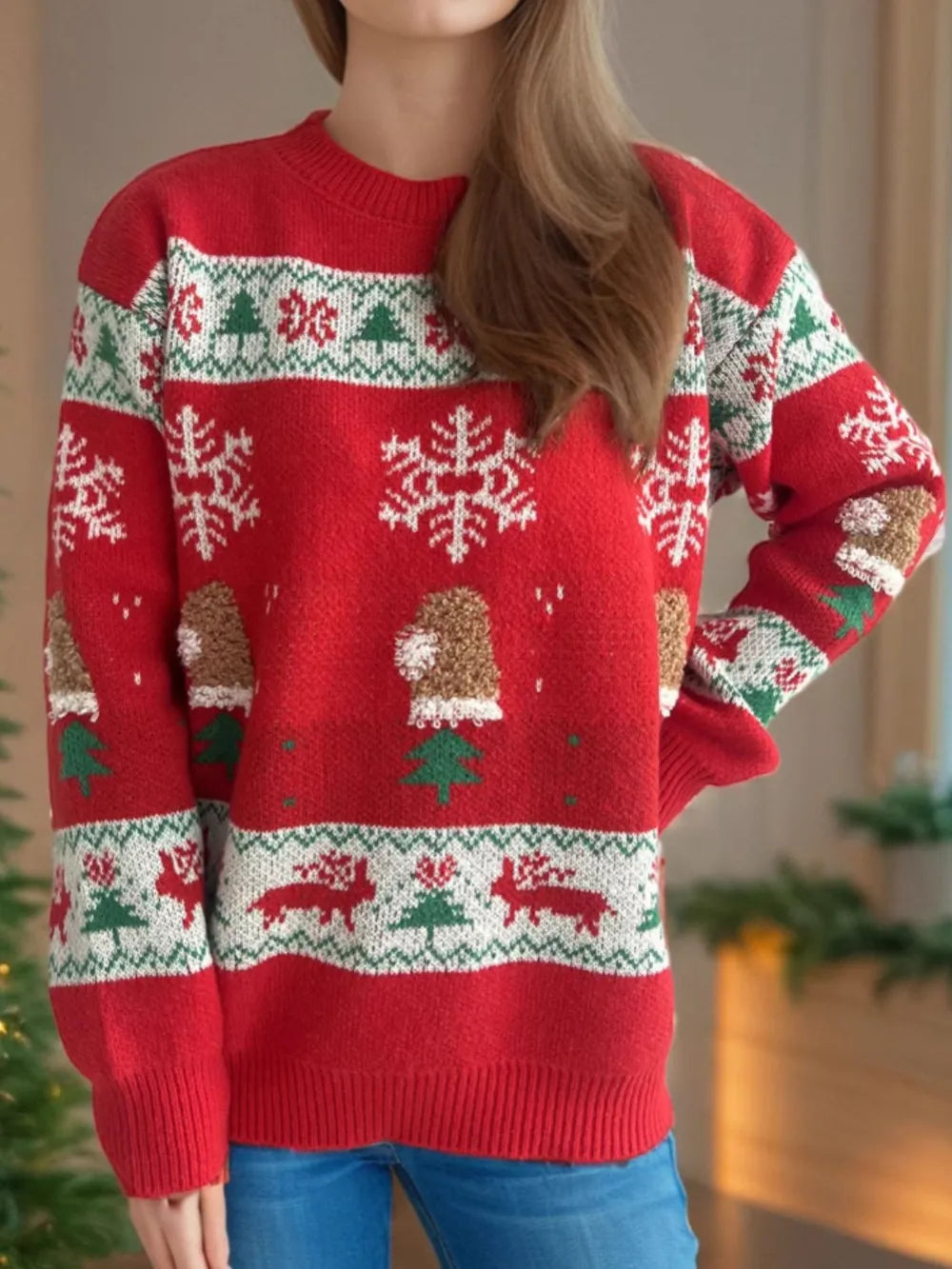 Festive Christmas Element Round Neck Long Sleeve Sweater