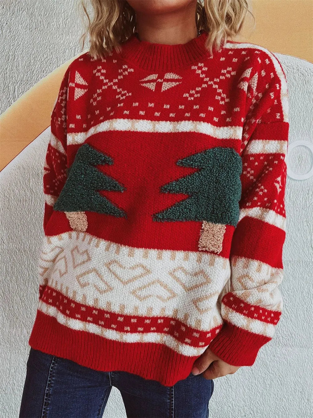 Whimsical Christmas Tree Jacquard Sweater