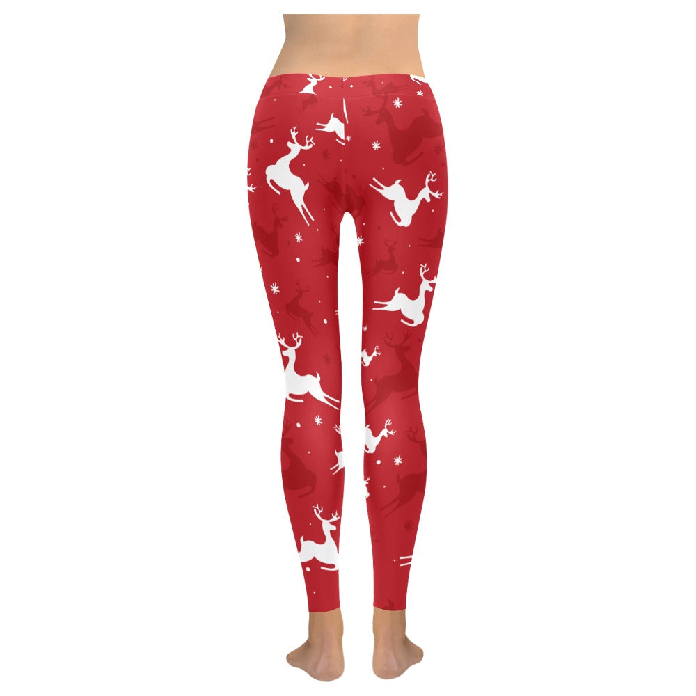 Festive Red Reindeer Christmas Women's All-Over Low Rise Leggings
