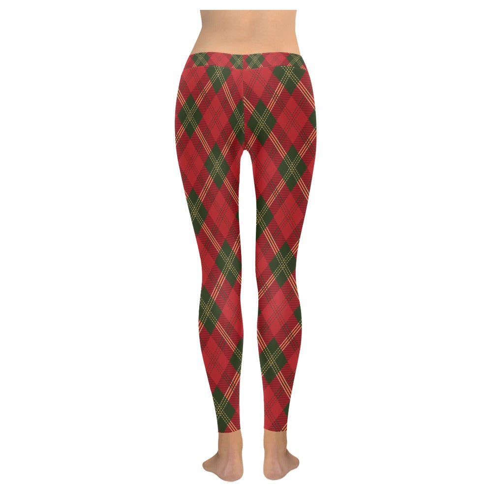 Festive Red and Green Plaid Christmas Leggings for Women