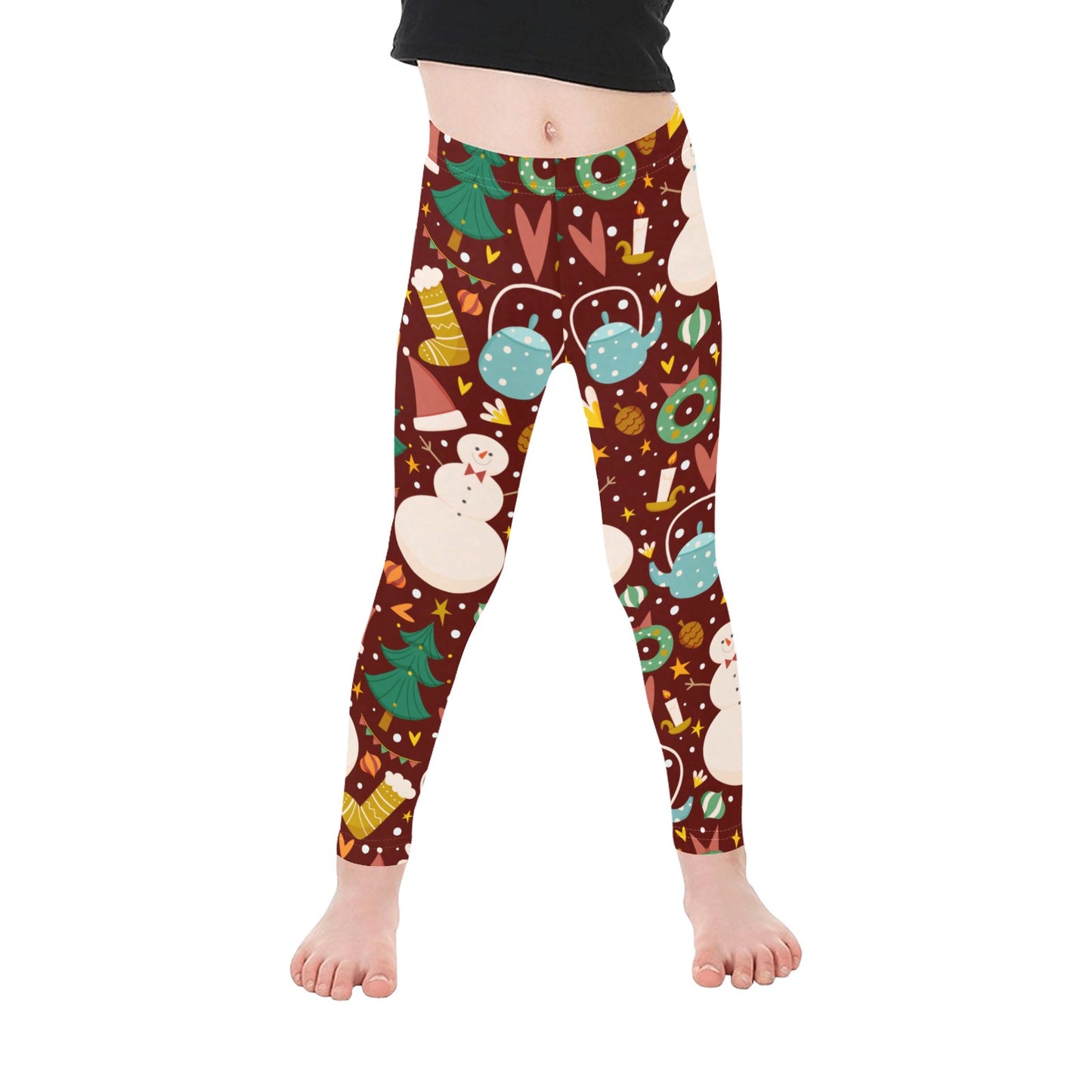 Snowman Brown Christmas Leggings for Girls