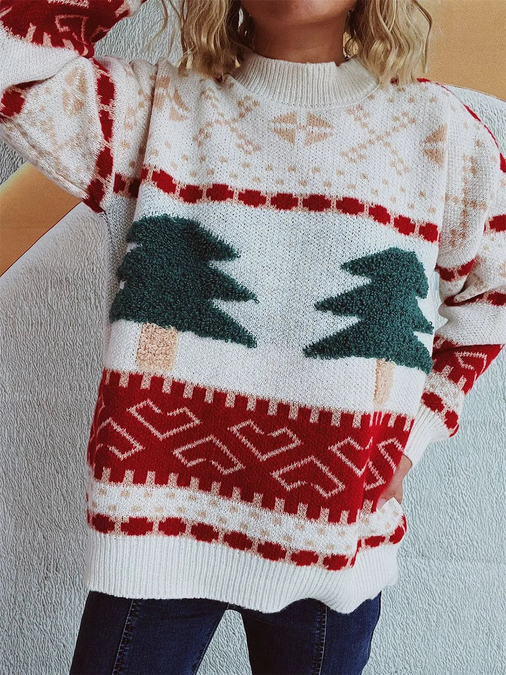 Whimsical Christmas Tree Jacquard Sweater
