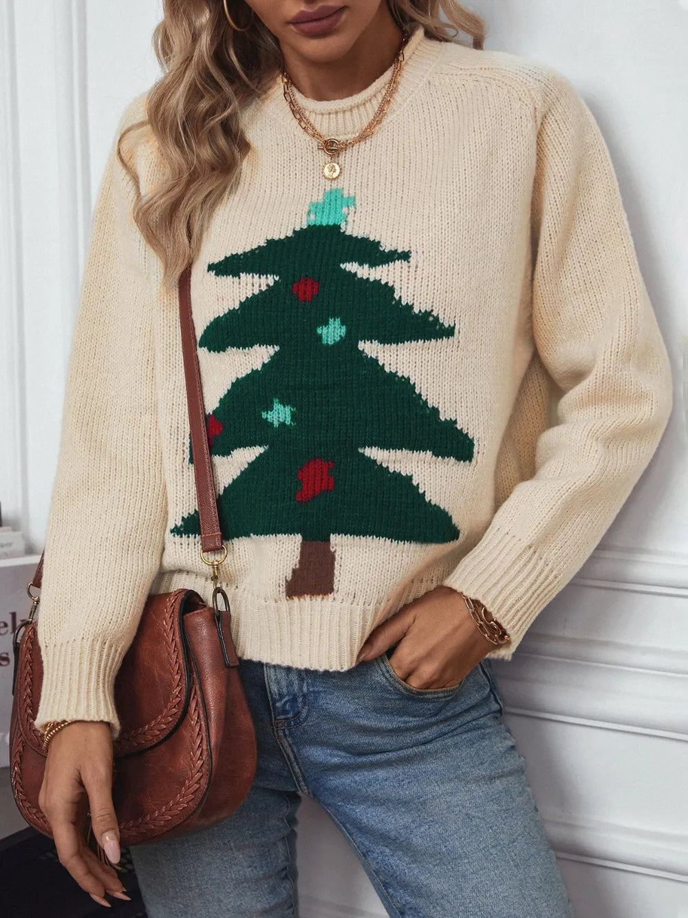 Festive Christmas Tree Raglan Sleeve Sweater