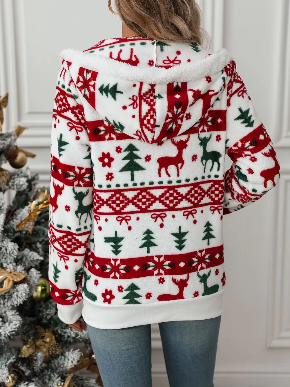 Playful Christmas Giraffe Zip Up Hoodie