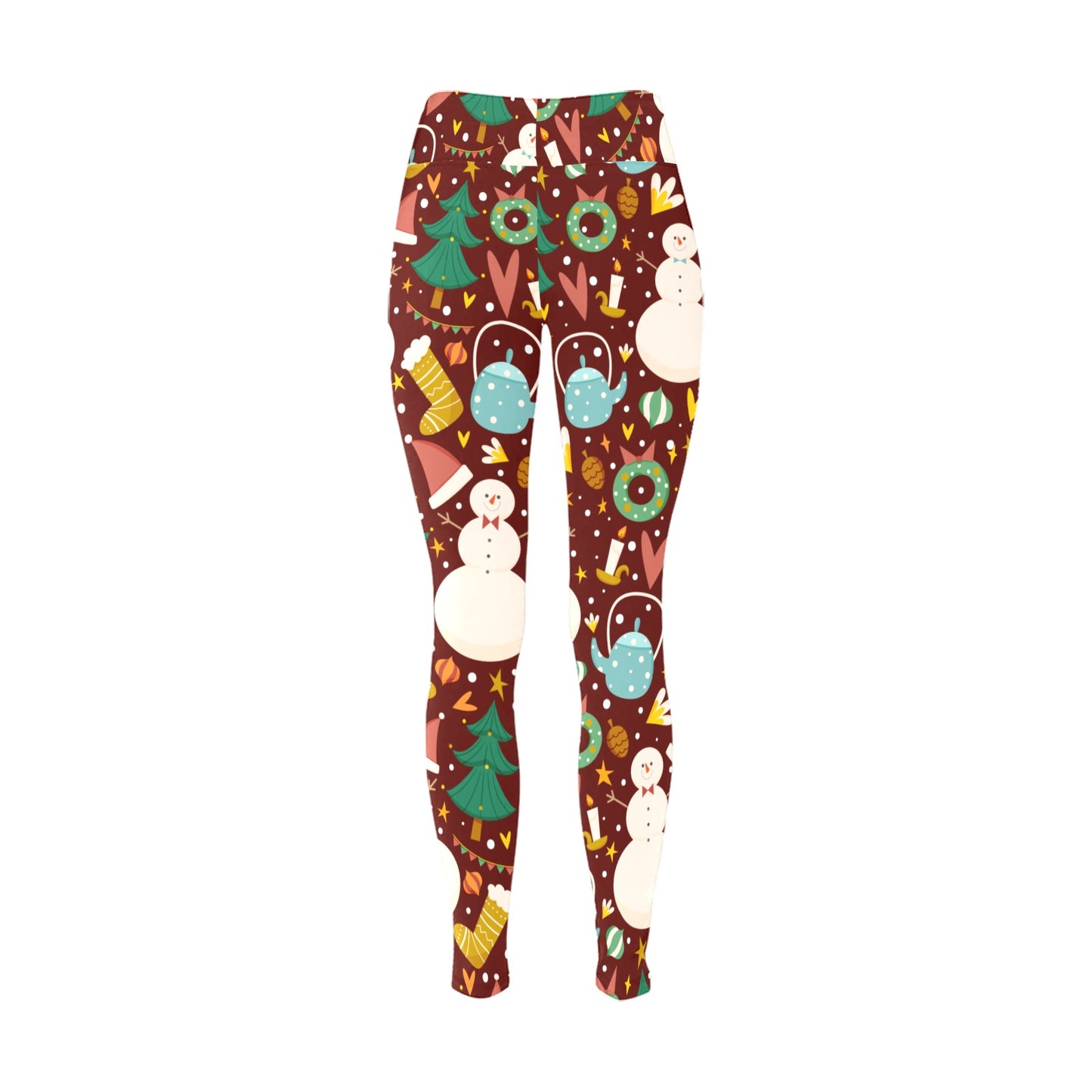 Brown Snowman Christmas Running Women's Workout Leggings