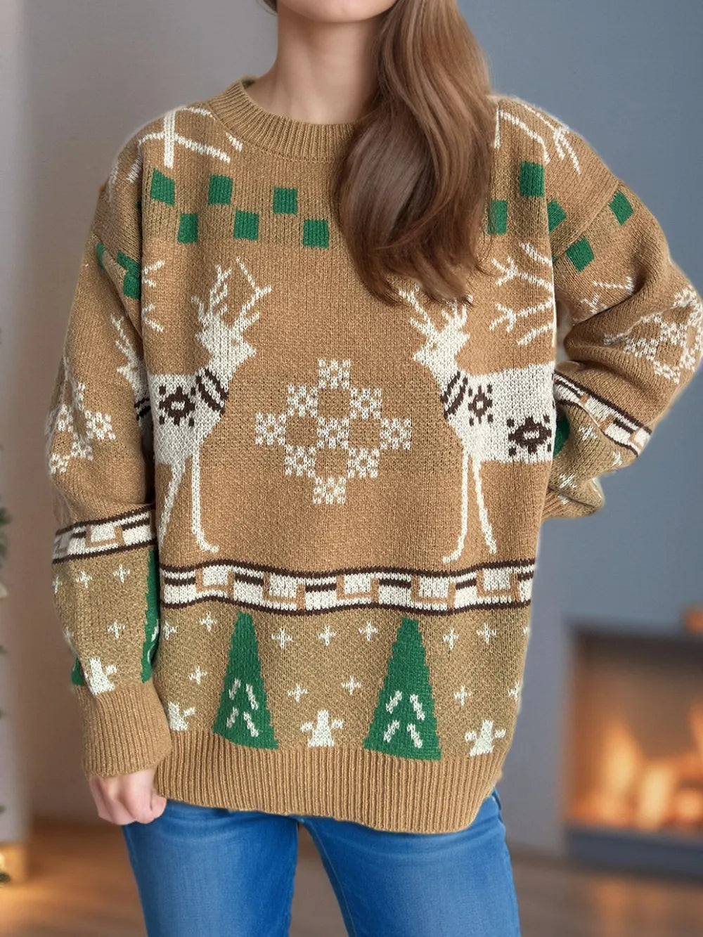 Festive Christmas Element Round Neck Long Sleeve Sweater