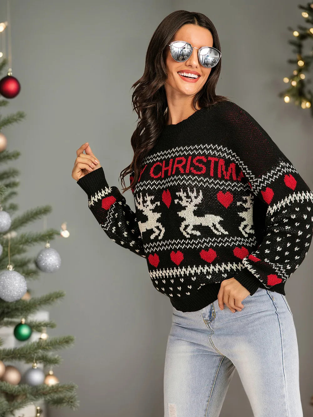 Festive Christmas Element Round Neck Sweater