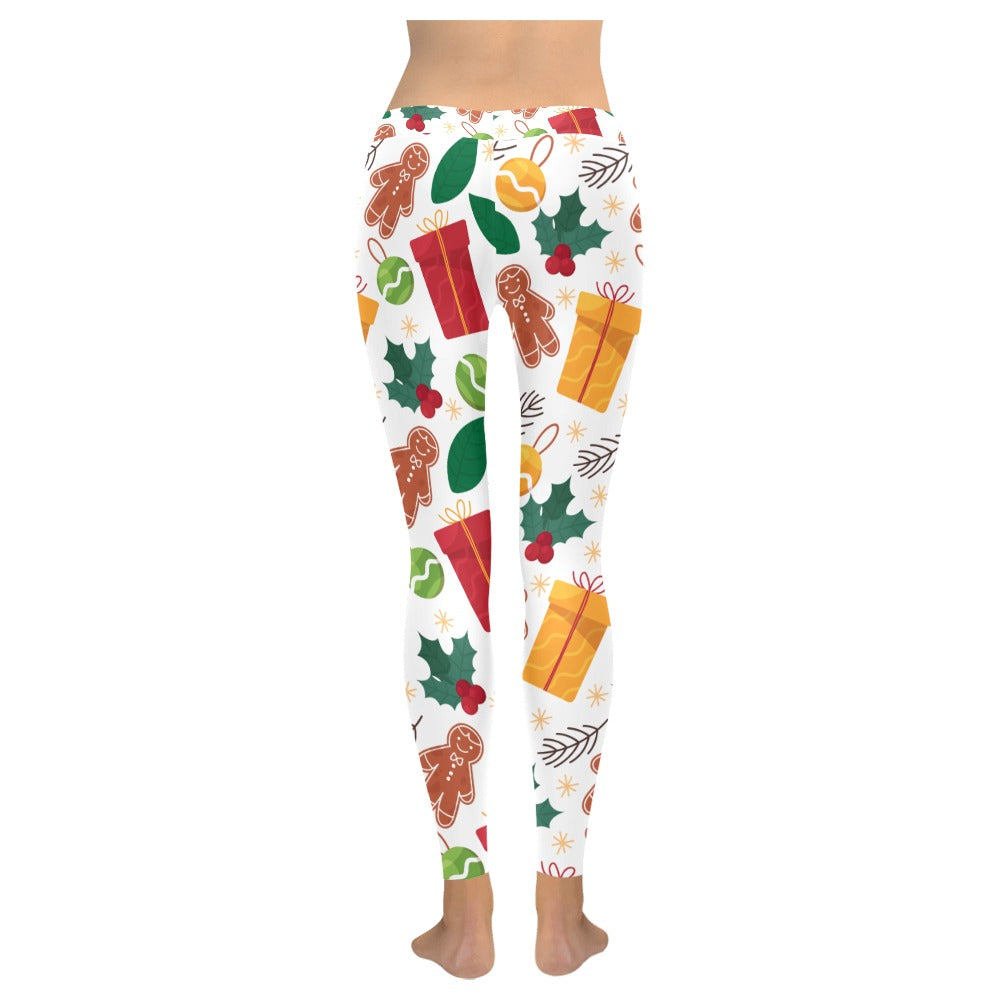 Festive White Gingerbread Man Christmas Leggings for Women