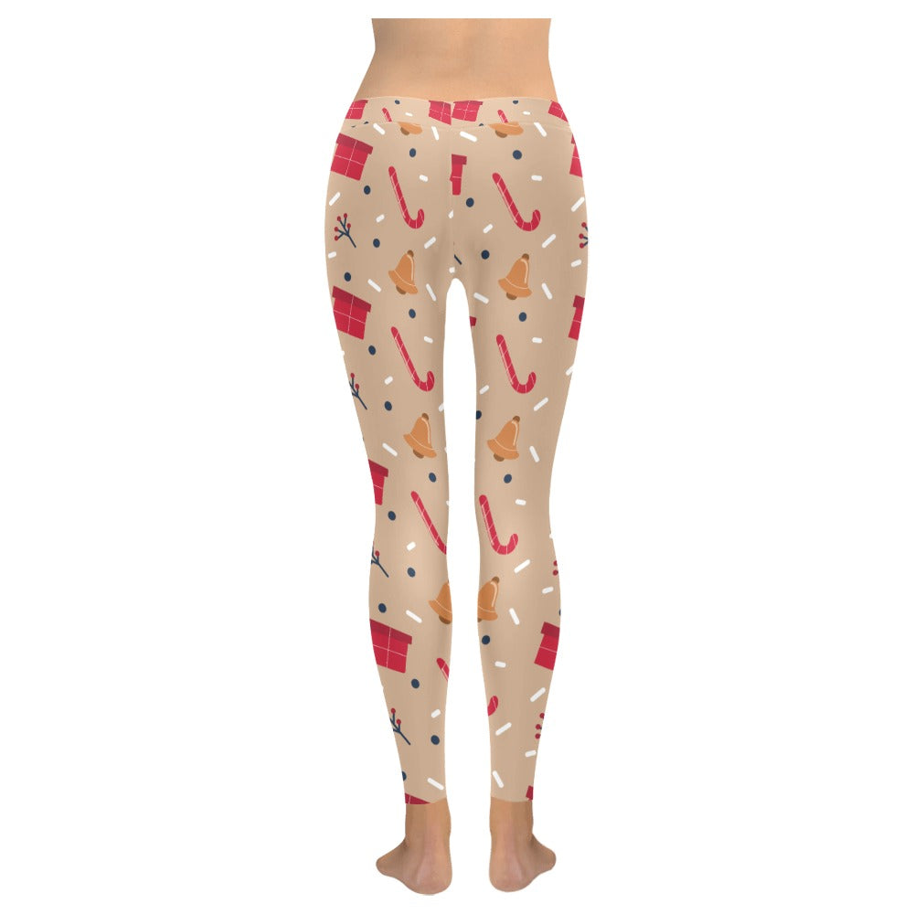 Festive Tan Christmas Women's All-Over Low Rise Leggings
