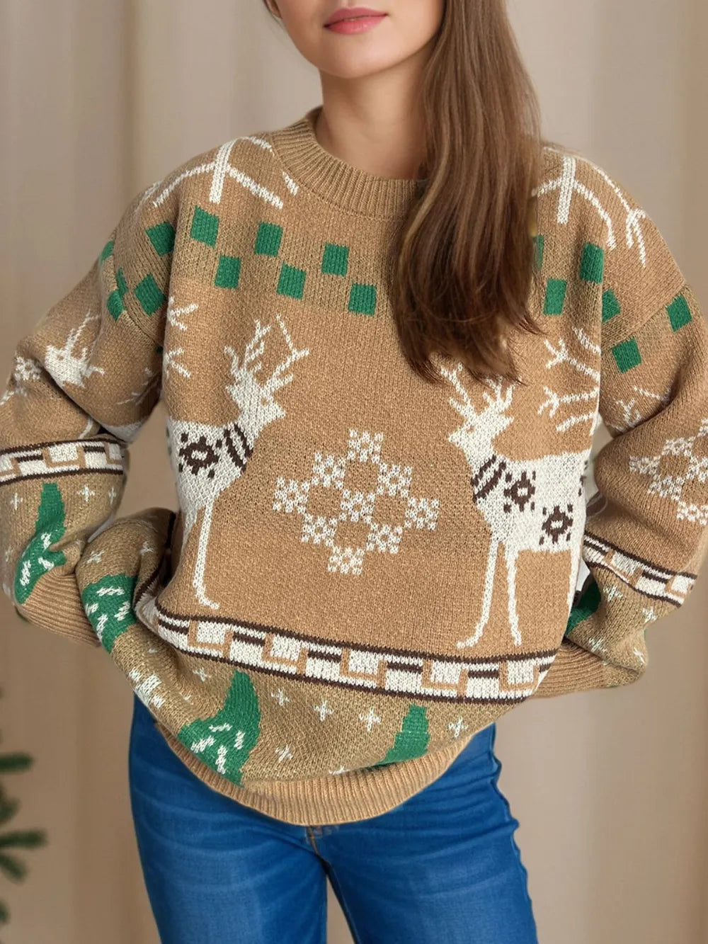 Festive Christmas Element Round Neck Long Sleeve Sweater