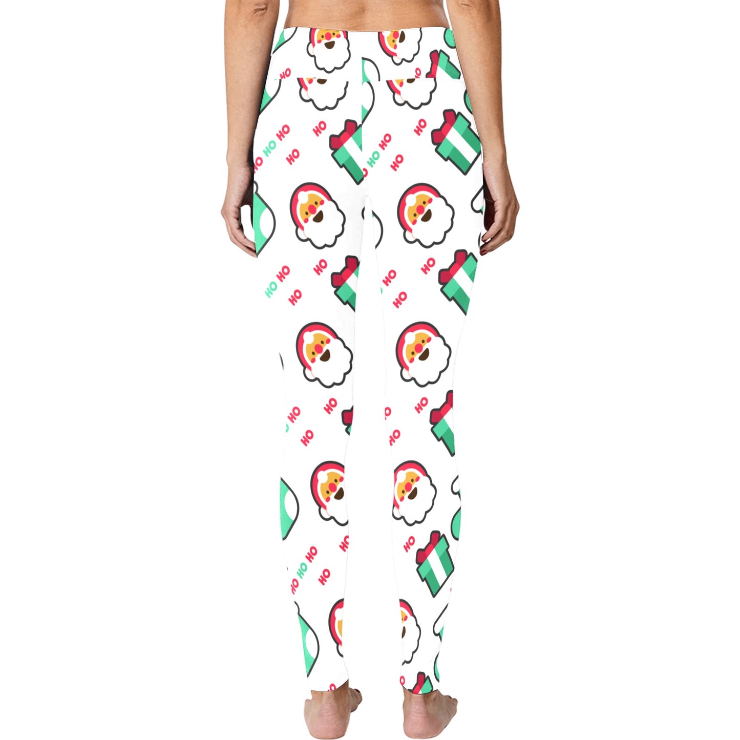 White Ho Ho Ho Santa Stocking Gifts Christmas Running Women's Workout Leggings