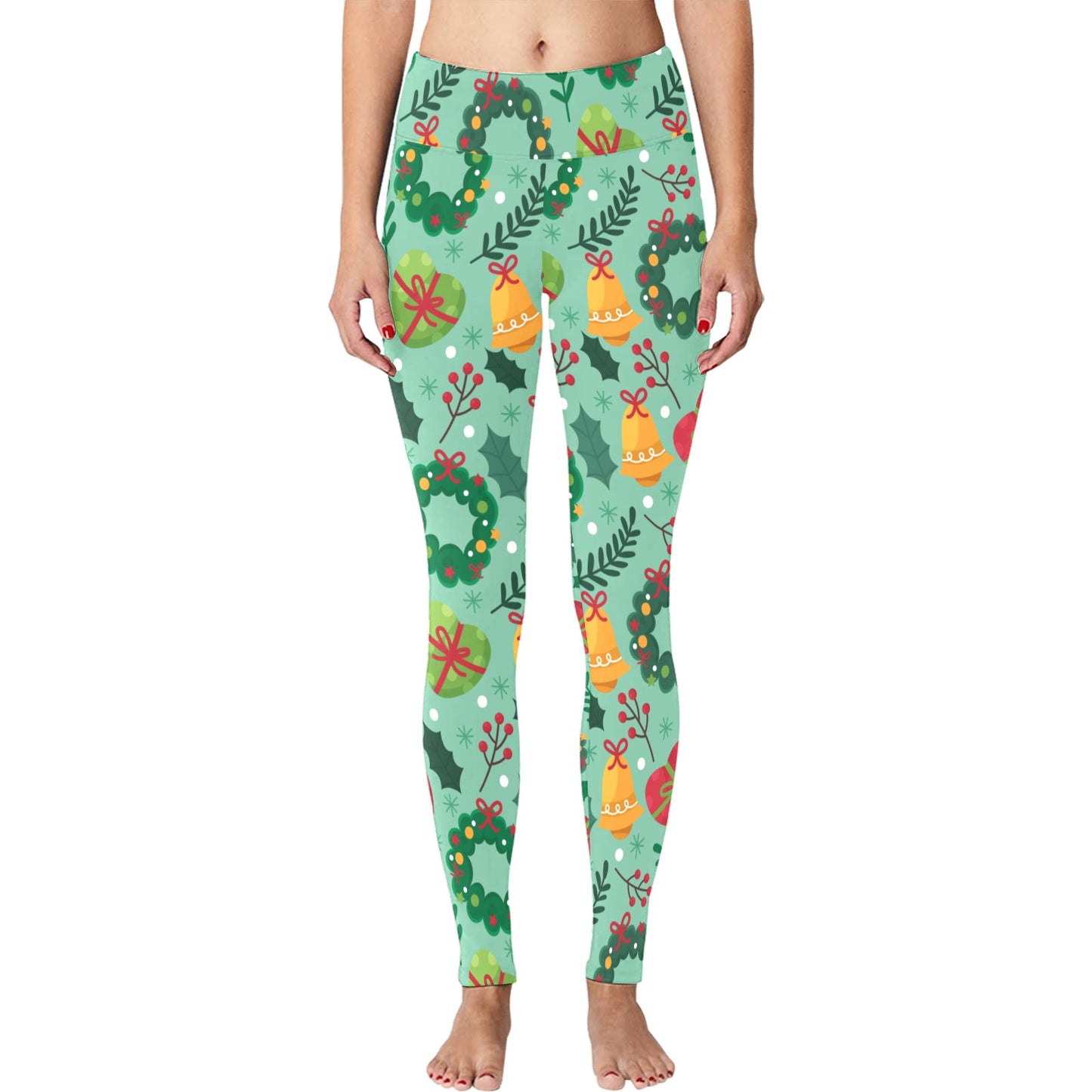 Green Wreath Christmas Running Women's Workout Leggings