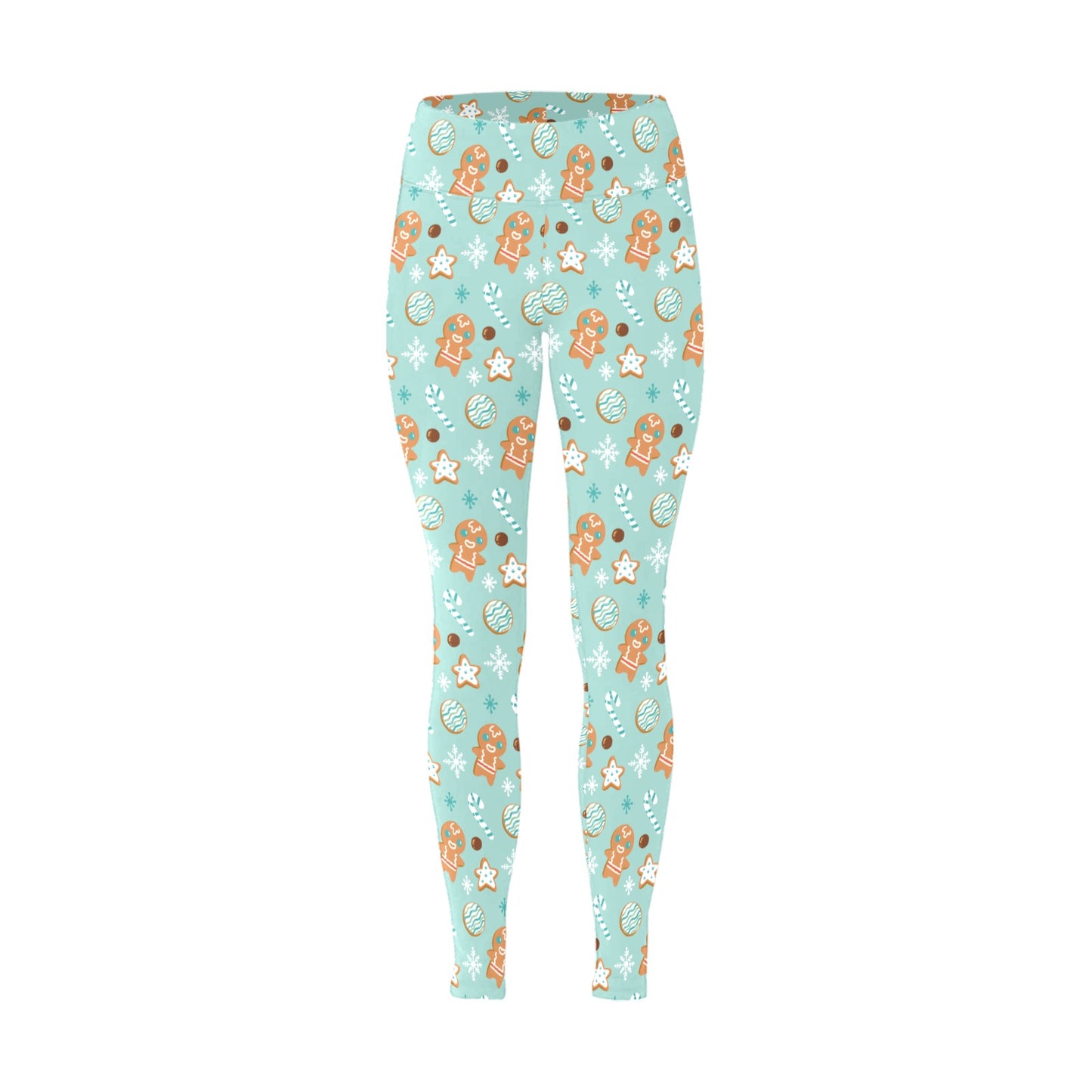 Light Blue Gingerbread Man Christmas Running Women's Workout Leggings