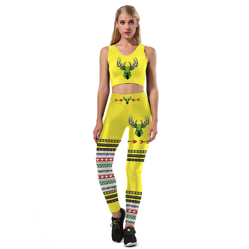 Christmas Sika Deer 3D Printed High Waist Leggings