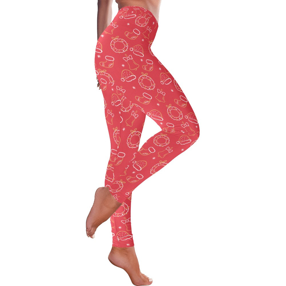 Wreath Bell Christmas Women's All-Over Low Rise Leggings