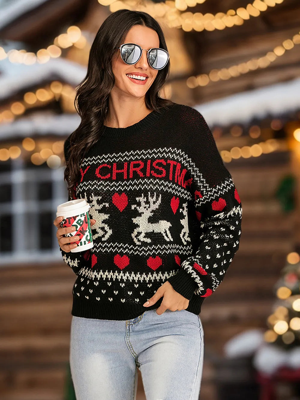 Festive Christmas Element Round Neck Sweater