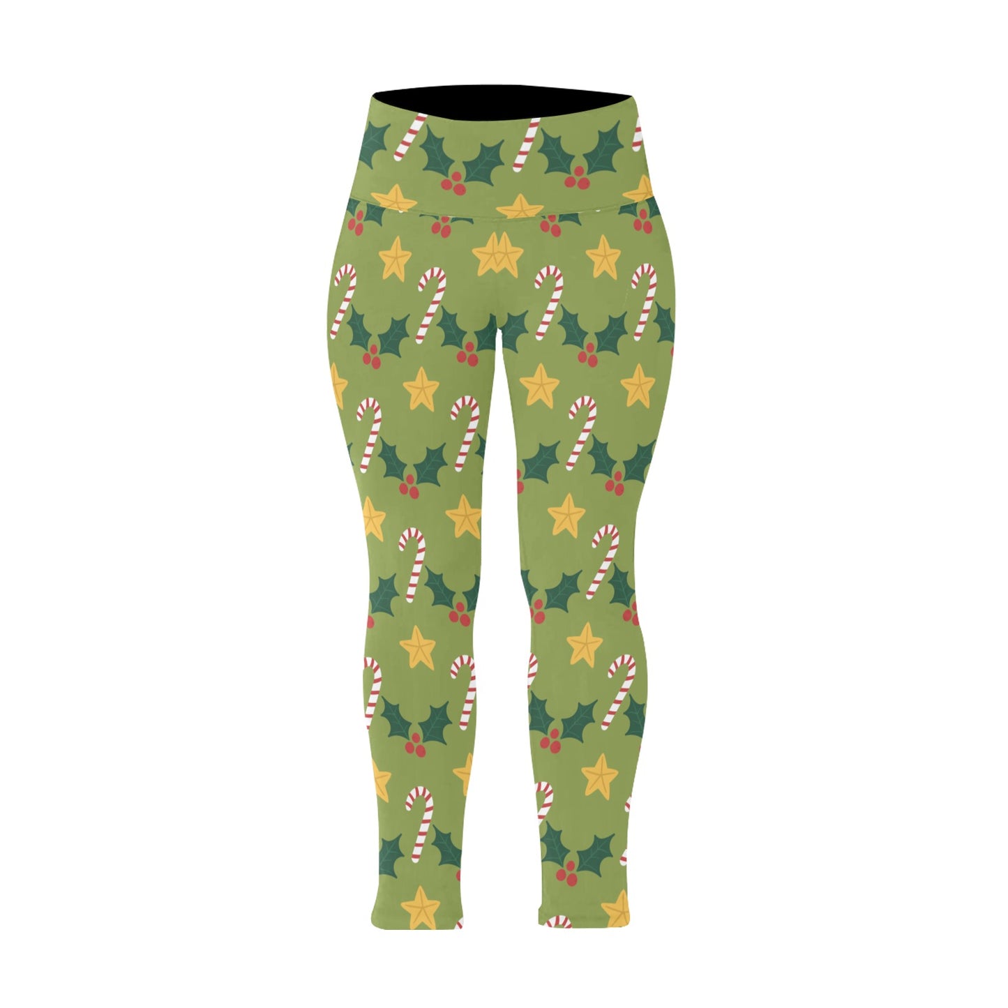 Festive Green Christmas Women's High Waist Leggings (Plus Size)