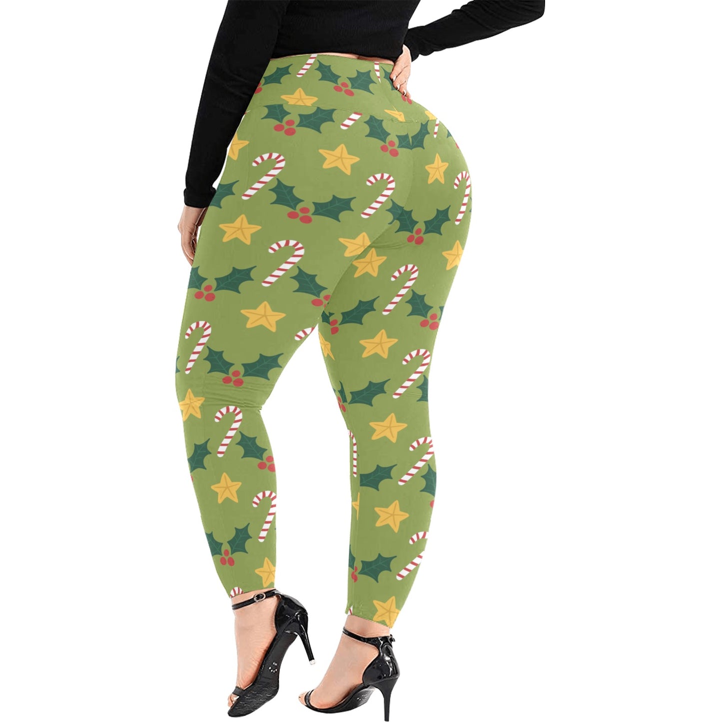 Festive Green Christmas Women's High Waist Leggings (Plus Size)