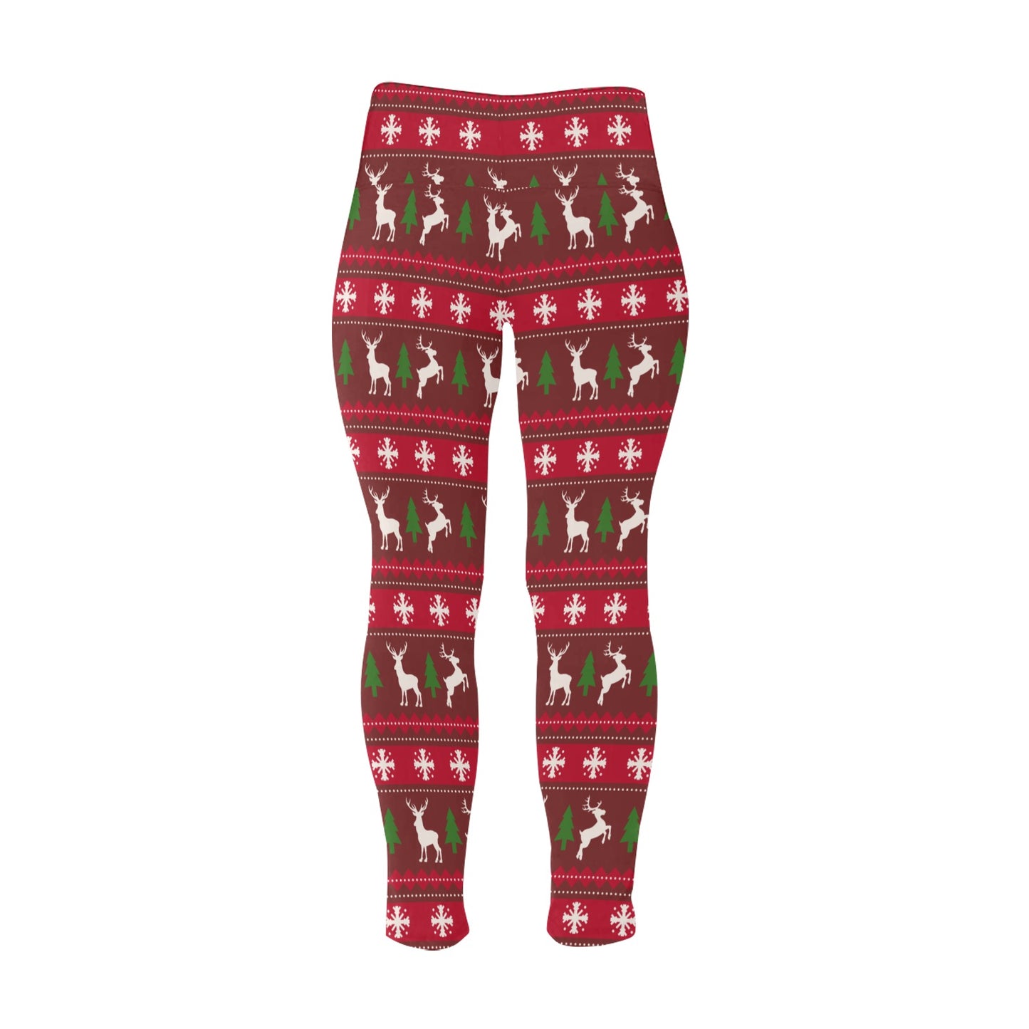 Festive Red Deer High Waist Christmas Leggings (Plus Size)