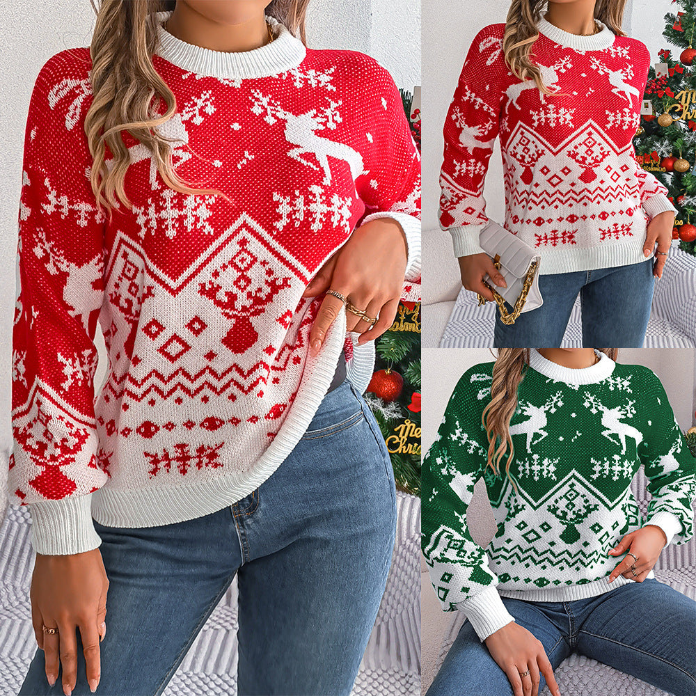 Cute Deer Pattern Long Sleeve Pullover Sweater