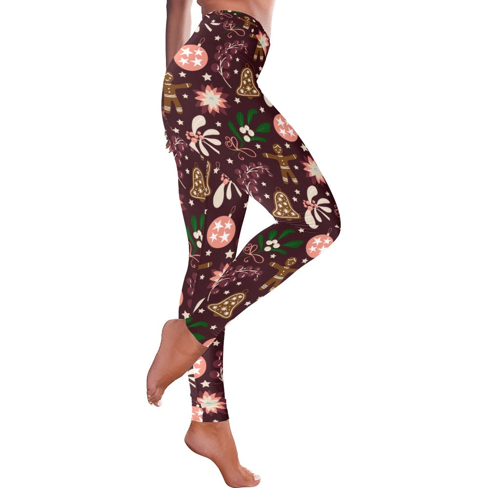 Christmas Gingerbread Flower Bell Women's Low Rise Leggings