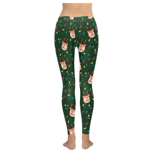 Green Reindeer & Lights Christmas Women's Leggings