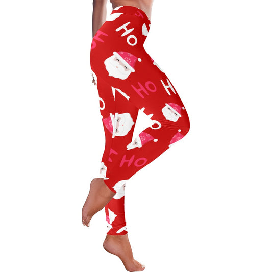 Festive Pink and Red HO HO HO Women's Christmas Leggings