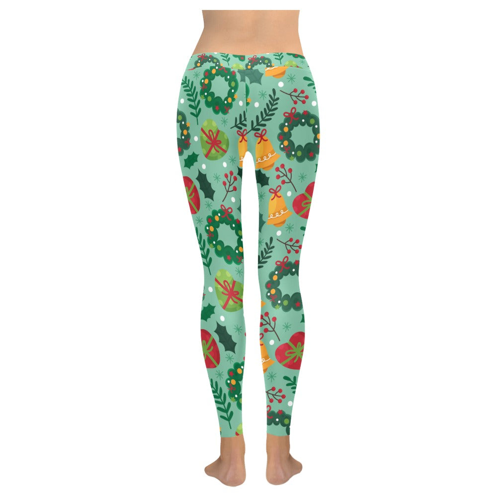 Mint Green Christmas Wreath & Bell Women's Leggings