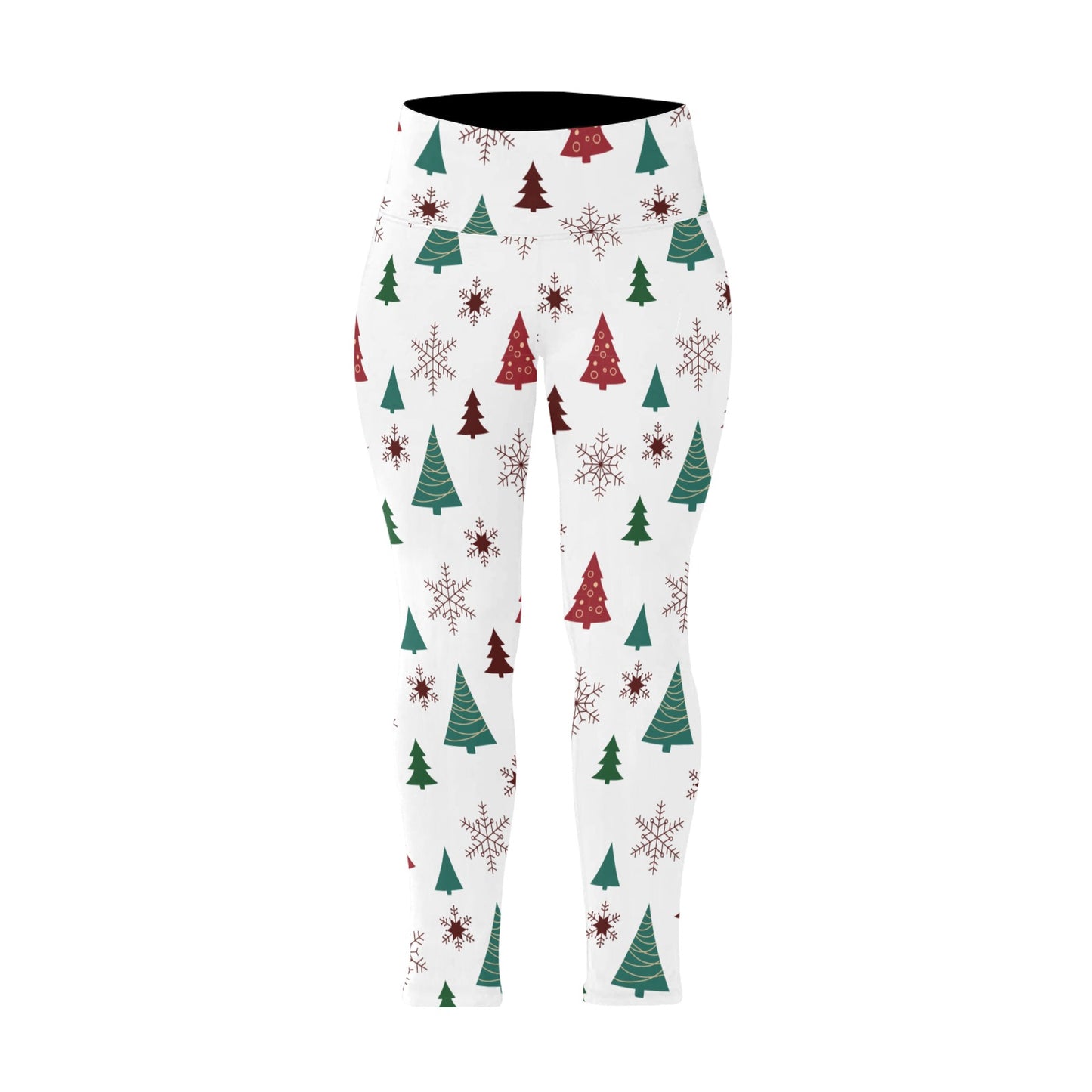 Red/Green Christmas Tree Women's High Waist Leggings - Plus Size