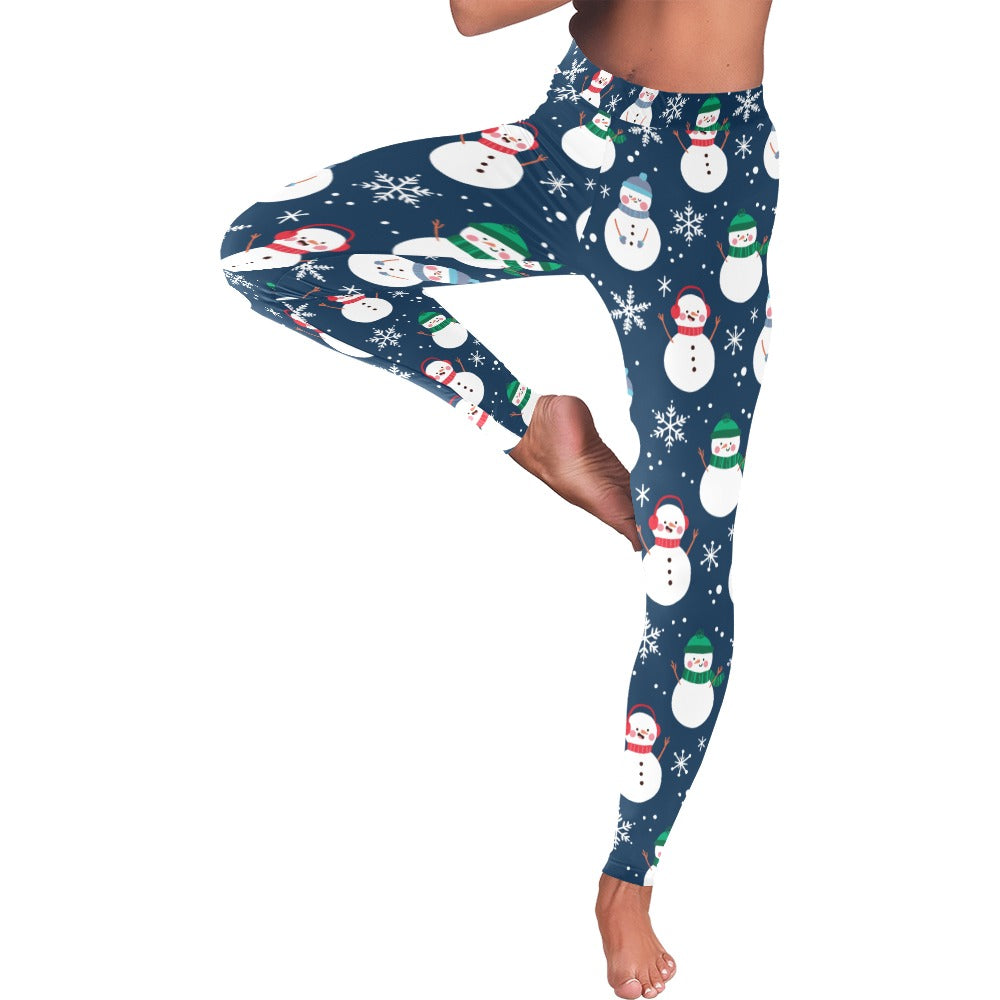 Christmas Snowman Dark Blue Women's All-Over Low Rise Leggings