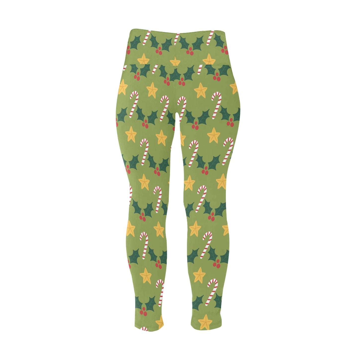Festive Green Christmas Women's High Waist Leggings (Plus Size)